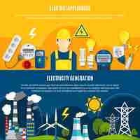 Vector gratuito aparatos eléctricos y pancartas de generación de energía