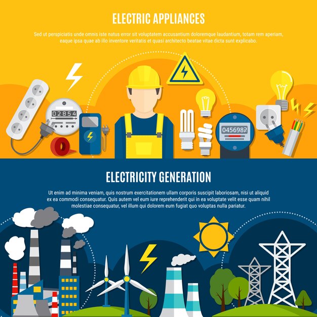 Aparatos eléctricos y pancartas de generación de energía