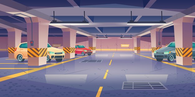 Aparcamiento subterráneo, garaje con plazas libres.