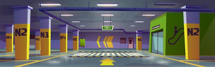 Vector gratuito aparcamiento subterráneo en el sótano del edificio del centro comercial