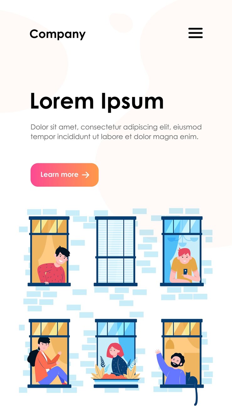 Vector gratuito apartamento con ventanas abiertas y vecinos. plantilla web de ocio, rutina, pared
