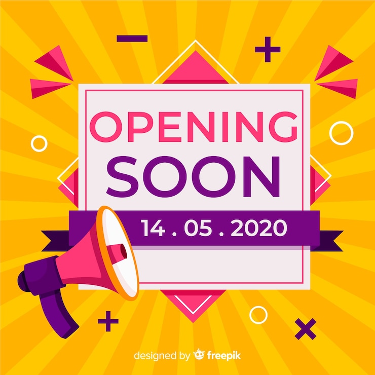 Vector gratuito apertura próximamente de fondo en estilo plano.