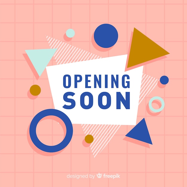 Apertura próximamente de fondo en estilo plano.