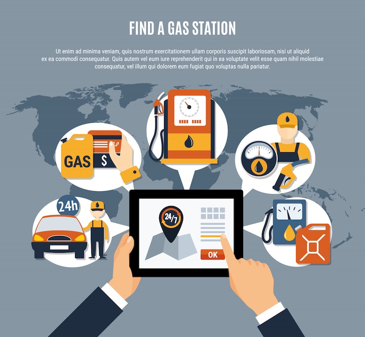 Vector gratuito aplicación infográfica de la bomba de combustible