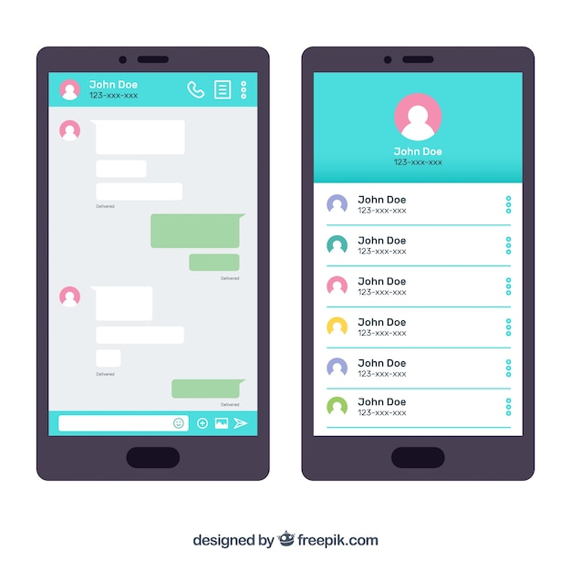 Aplicación de mensajería para móvil en estilo plano