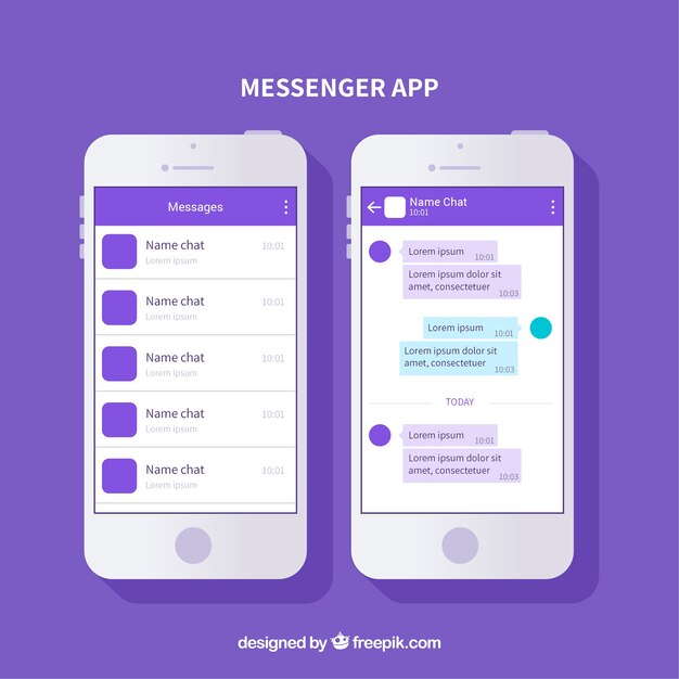 Aplicación de mensajería para móvil en estilo plano