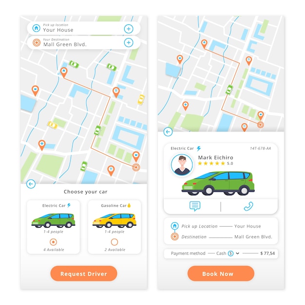 Vector gratuito aplicación móvil con aplicación de pedido de taxis