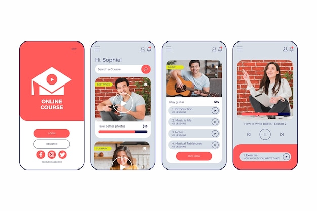 Vector gratuito aplicación móvil del curso en línea
