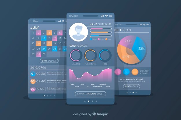 Aplicación móvil fitness infografía diseño plano