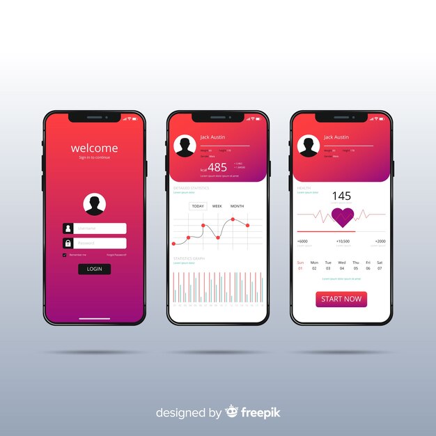 Aplicación móvil fitness infografía diseño plano