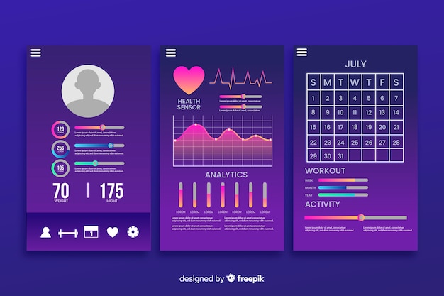 Aplicación móvil fitness infografía diseño plano