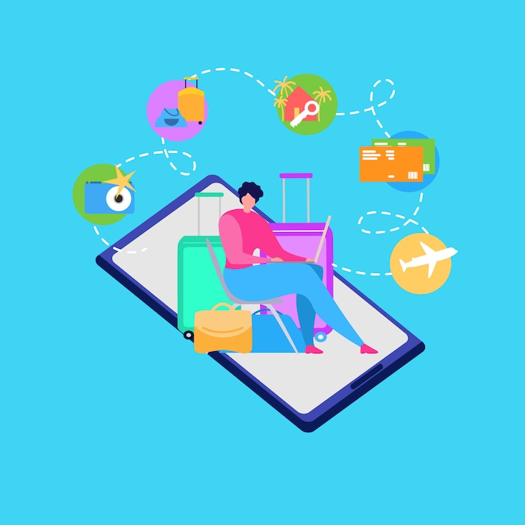 Vector gratuito aplicación móvil para personas que viajan concepto de vector