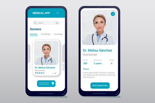 Aplicación de reserva médica con foto