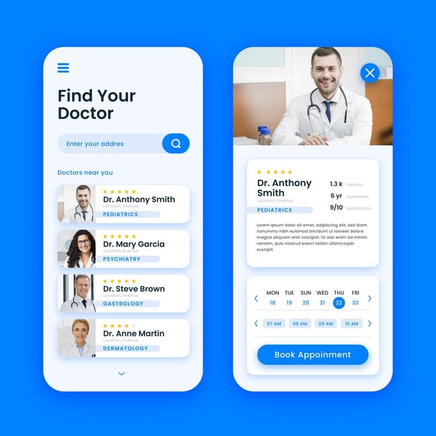 Aplicación de reserva médica con foto
