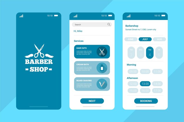Aplicación de reserva pastel azul barber shop