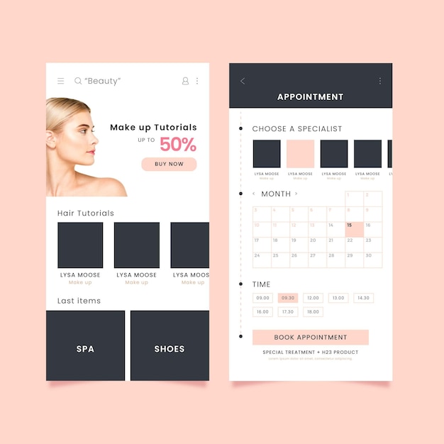 Vector gratuito aplicación de reserva de salón de belleza con foto