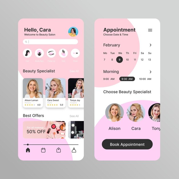 Aplicación de reserva de salón de belleza con foto