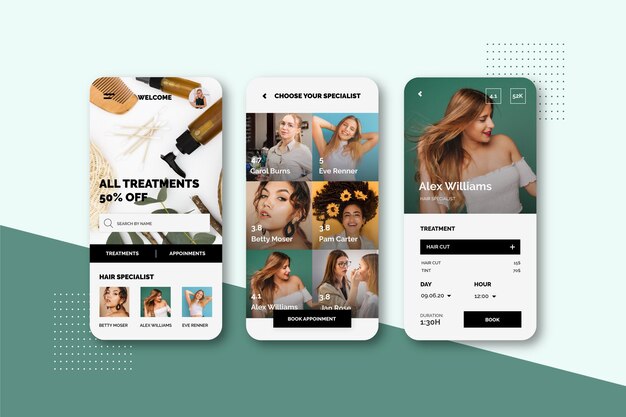 Aplicación de reserva de salón de belleza con foto