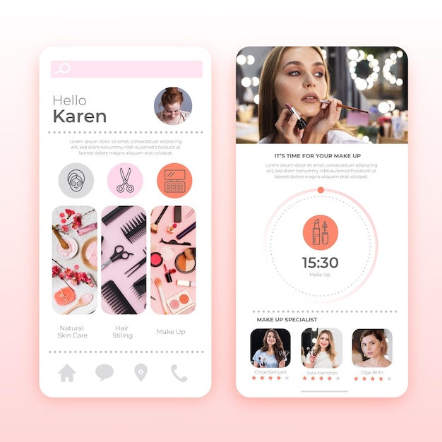 Vector gratuito aplicación de reserva de salón de belleza