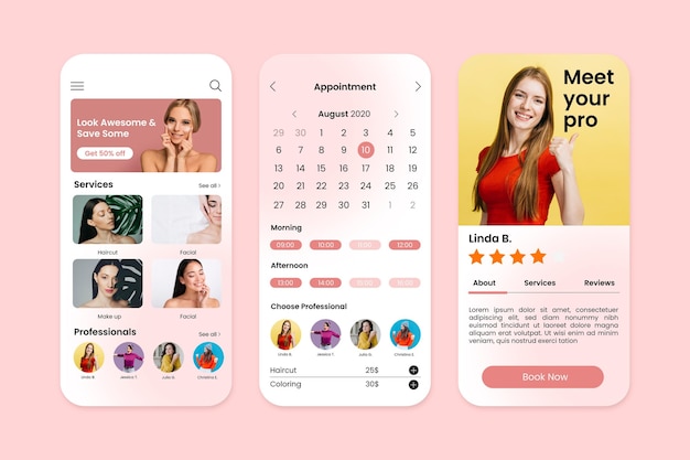 Vector gratuito aplicación de reserva de salón de belleza