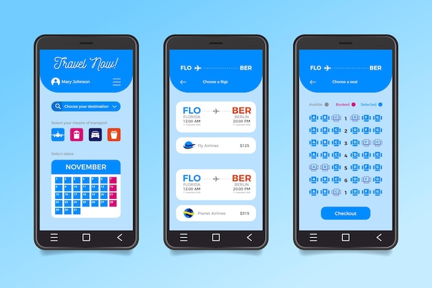 Vector gratuito aplicación de reserva de viajes