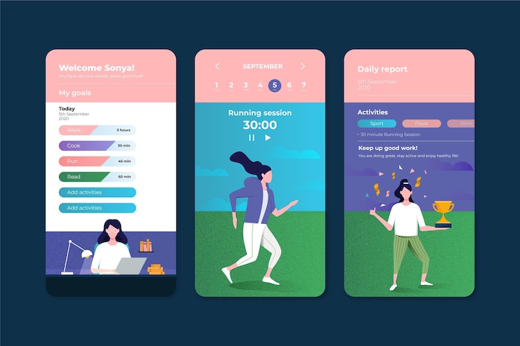Vector gratuito aplicación de seguimiento de objetivos y hábitos