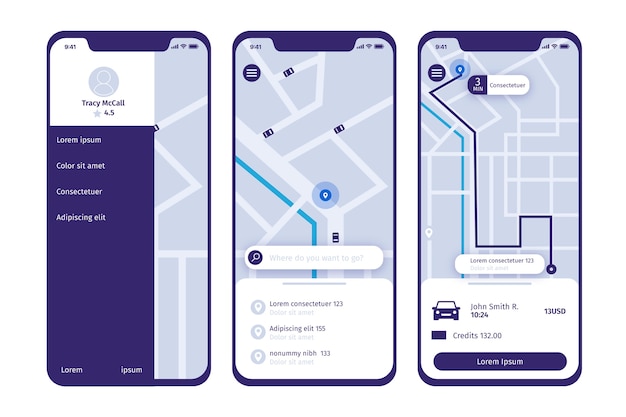 Vector gratuito aplicación de taxi de diseño de interfaz