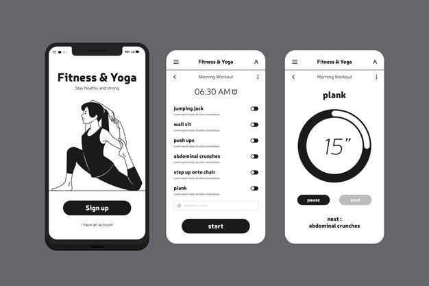 Aplicación de teléfono móvil de fitness y yoga