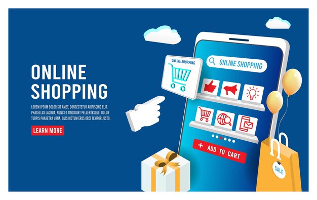 Aplicación para teléfonos inteligentes pagos móviles y de computadora transacción en línea Proceso de compras en línea en el teléfono inteligente Diseño isométrico de ilustración de dibujos animados de Vecter