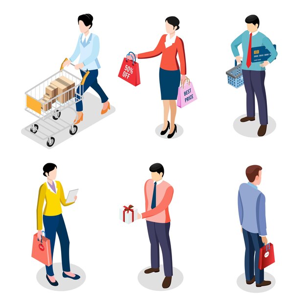 Aplicación para teléfonos inteligentes pagos móviles y de computadora transacción en línea Proceso de compras en línea en el teléfono inteligente Diseño isométrico de ilustración de dibujos animados de Vecter