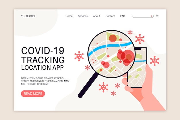 Vector gratuito aplicación de ubicación de seguimiento de coronavirus - página de destino