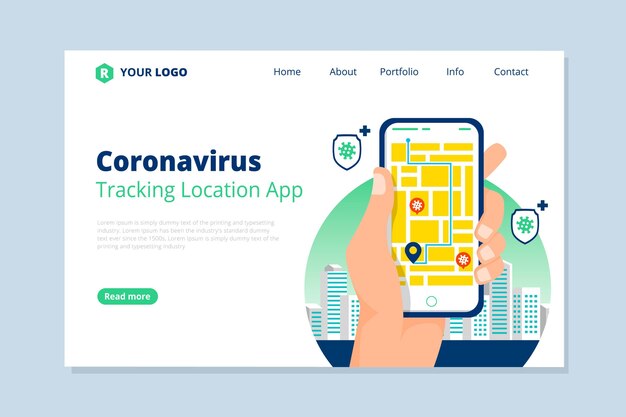 Aplicación de ubicación de seguimiento de coronavirus - página de destino