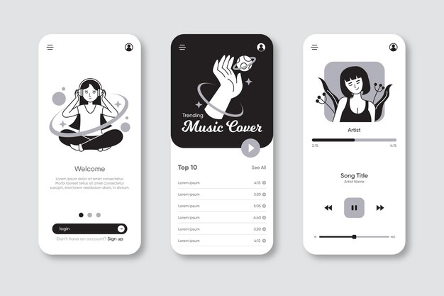 Aplicaciones incoloras dibujadas a mano en diseño plano