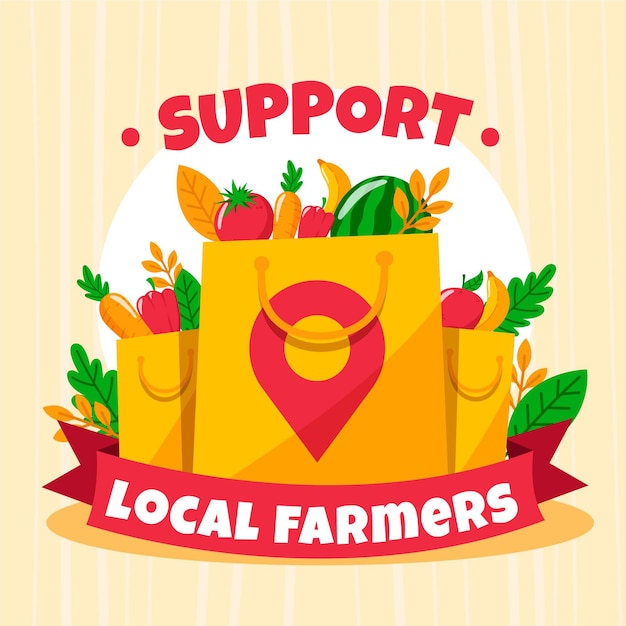 Vector gratuito apoye a los agricultores locales ilustrados