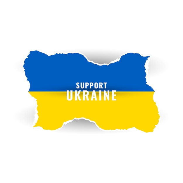 Apoye el texto de Ucrania con el vector de diseño de tema de bandera de estilo papercut