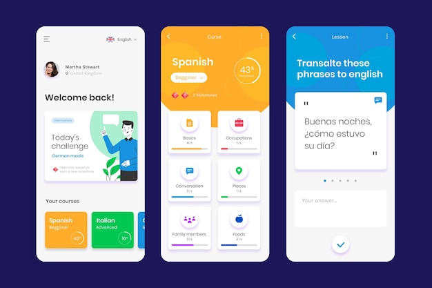 Vector gratuito app para aprender idiomas