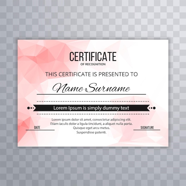 Apreciación del certificado o diseño del polígono de la plantilla del certificado
