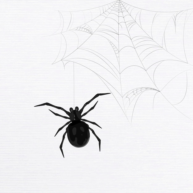 Araña negra con elemento web en vector de fondo blanco