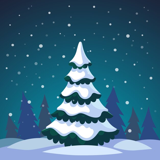 Árbol de abeto de Navidad cubierto en el bosque