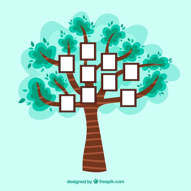 Árbol adorable de diseño plano con marcos de fotos