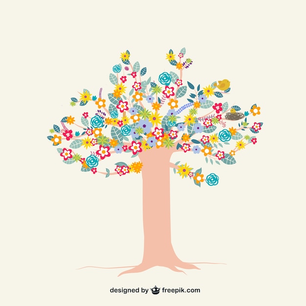 Vector gratuito Árbol colorido con las flores