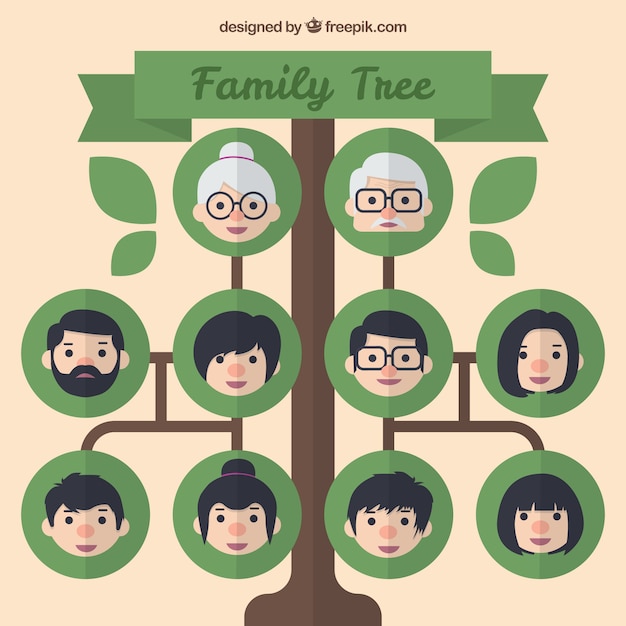 Árbol genealógico con círculos verdes