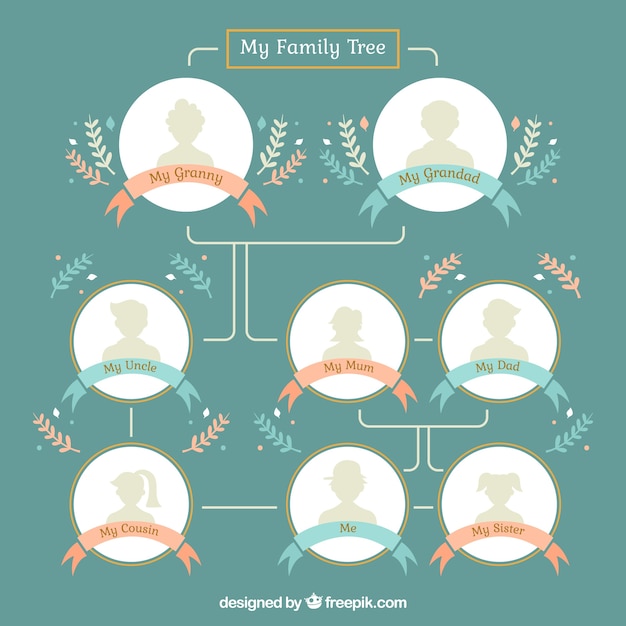 Vector gratuito Árbol genealógico en colores planos