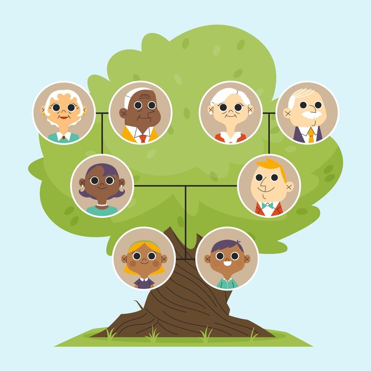 Vector gratuito árbol genealógico de diseño plano dibujado a mano