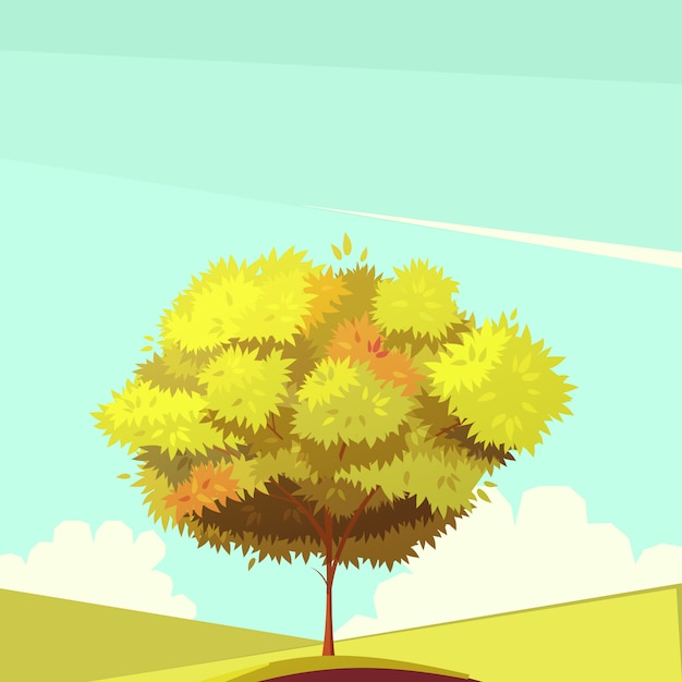 Vector gratuito Árbol con la ilustración de dibujos animados retro de raíz