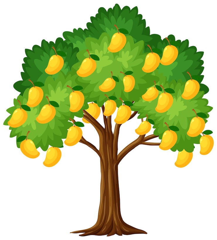Vector gratuito árbol de mango amarillo aislado sobre un fondo blanco