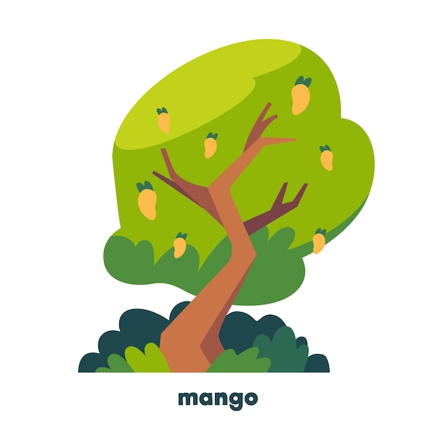 Vector gratuito Árbol de mango de diseño plano con fruta.