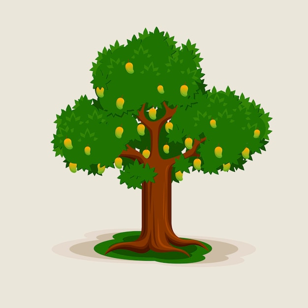 Vector gratuito Árbol de mango de diseño plano con frutas y hojas ilustración