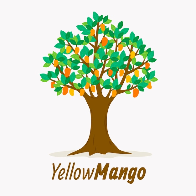 Árbol de mango de diseño plano con frutas y hojas ilustración