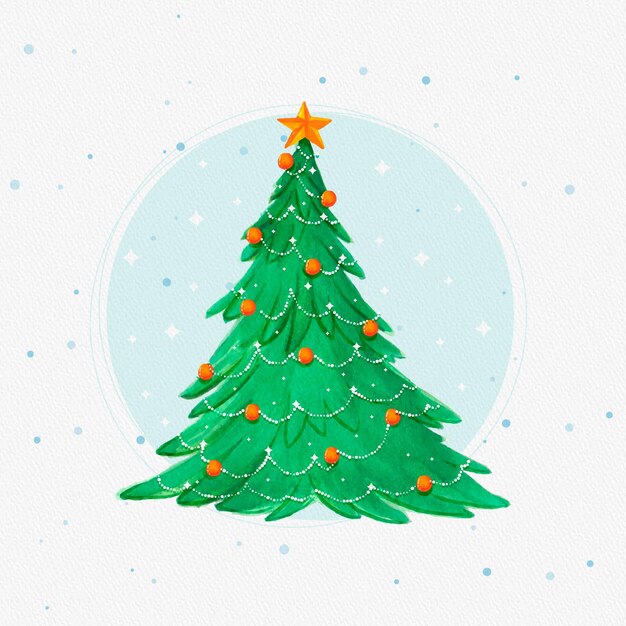 Árbol de navidad en acuarela con adornos